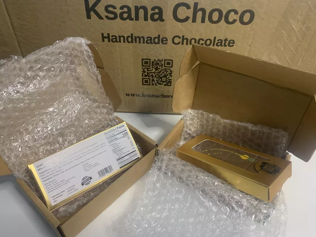 (2 Value Pack Small) Ksana Choco Dubai Chocolate, 100G – 3.5 Oz, Hand Made, Belgian Milk Chocolate Kunafa Pistachio Viral Bar