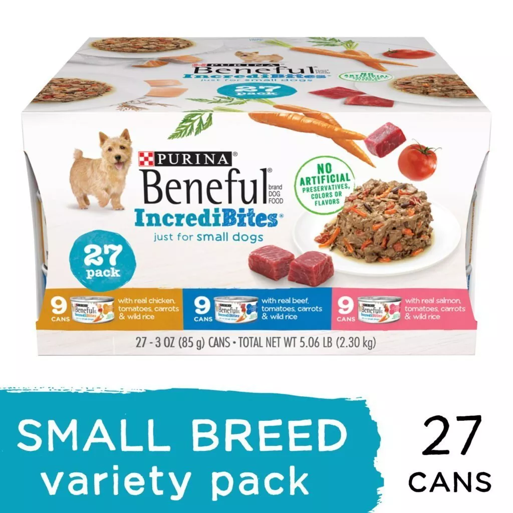 (27 Pack) Purina Beneful Small Breed Wet Dog Food Variety Pack, IncrediBites 3 oz. Cans