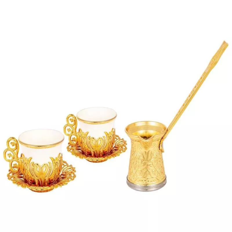 Acar | Turkish Coffee Set of Two + Coffee Pot – Gilded – Gold