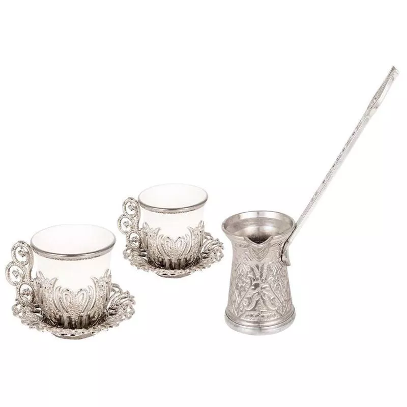 Acar | Turkish Coffee Set of Two + Coffee Pot – Gilded – White