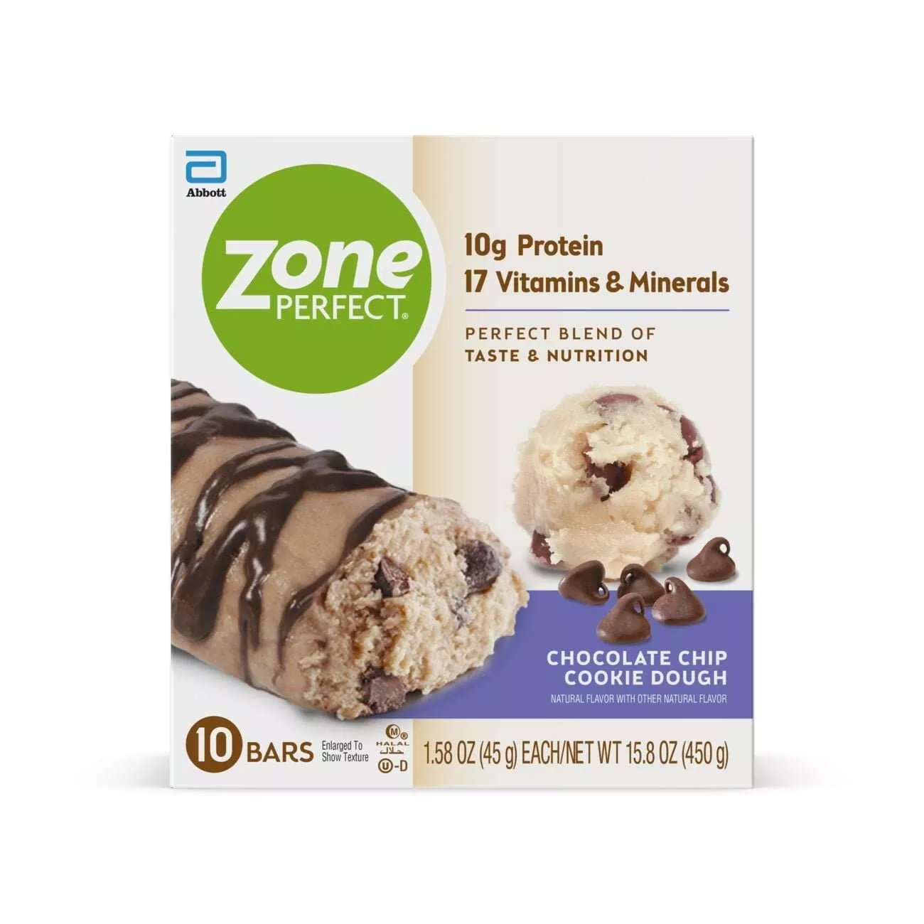 ZonePerfect Protein Bars, Snack For Breakfast or Lunch, Chocolate Chip Cookie Dough, 10 Count