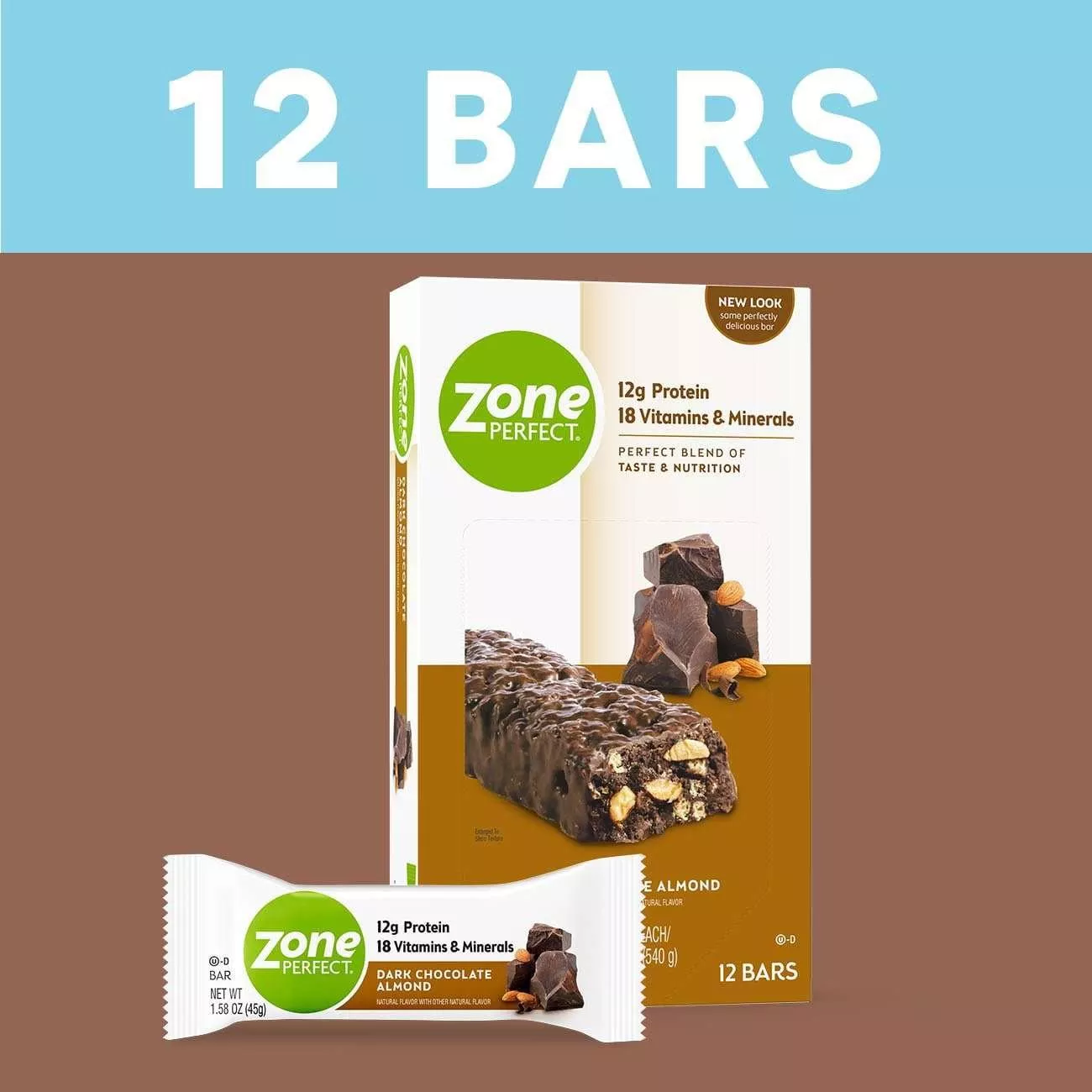 ZonePerfect Protein Bars, Snack For Breakfast or Lunch, Dark Chocolate Almond, 12 Count